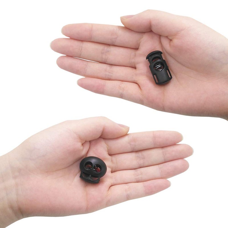 DaKuan 20 PCS Plastic Cord Locks & Elastic Bungee Nylon Shock Cord 5/32" 50 ft Lengths, DaKuan 10 PCS Sing-Hole, 10 PCS Double-Hole (Black) End Spring Toggle Stopper Slider with Crafting Stretch String - Image 5